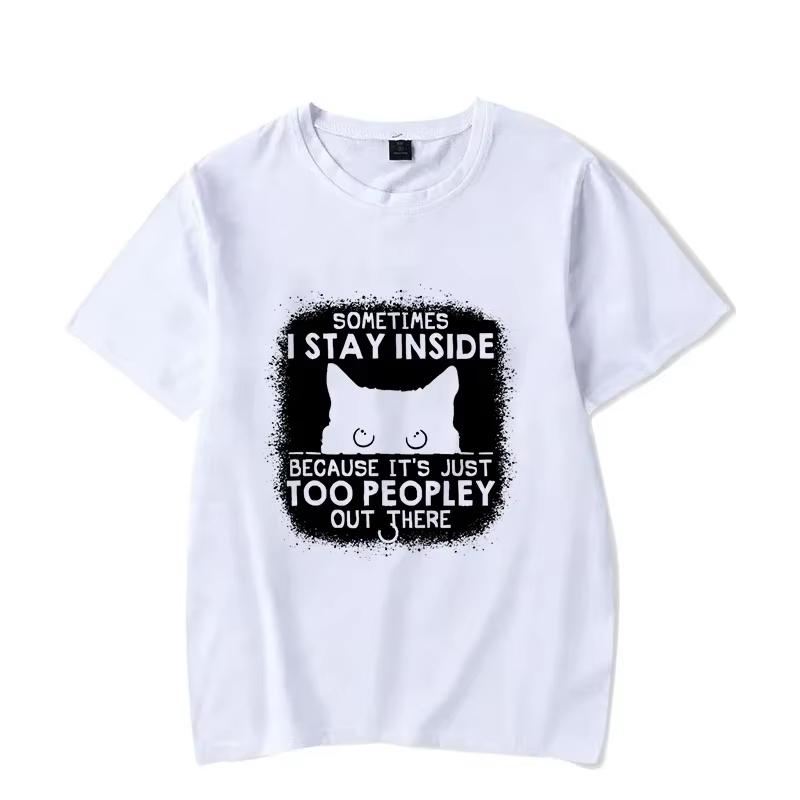 Summer Unisexs Funny Cartoon Cat Letter Printed Round Neck Tshirt Made Of 100pure Cotton Soft And Breathable Short Sleeved Shirt