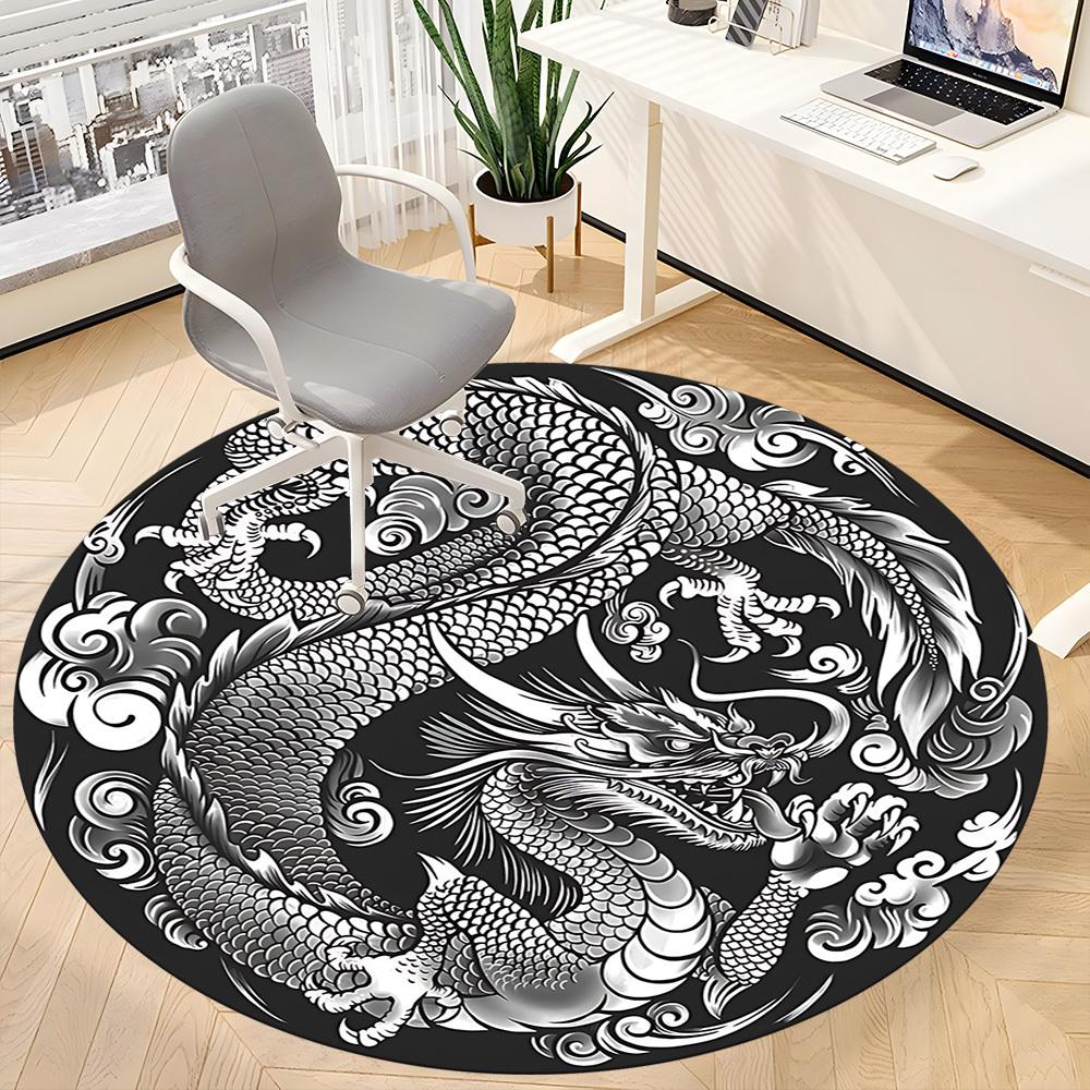 1PC Dragon Pattern Office Round Rug, Non Slip, Soft and Durable Office Rug for Interior Decoration, Perfect for Office