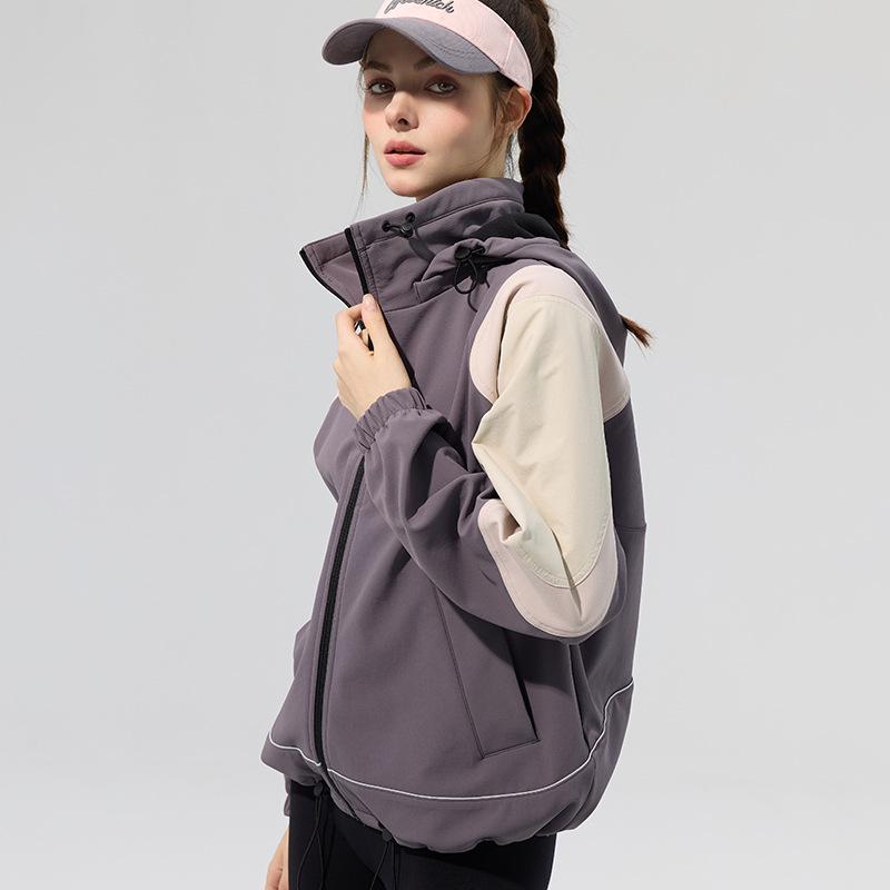 Lotus Leaf Colorblock Softshell Jacket: Water-Repellent, Elastic Hem, Fleece-Lined, Stand Collar
