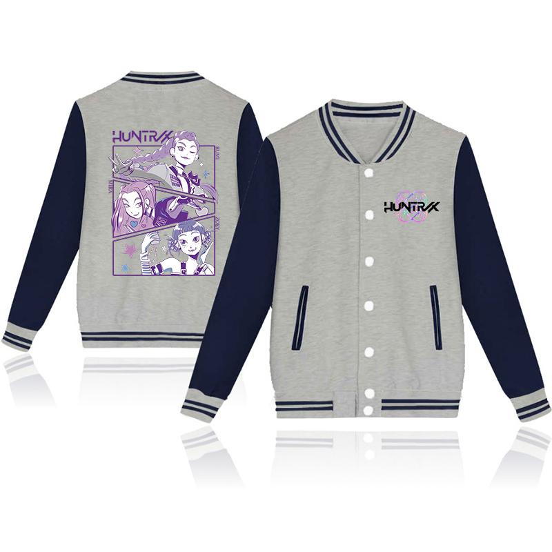 New KPop Demon Hunters Baseball Jacket Autumn Winter Fleece Tracksuit Anime Baseball Uniform Women Men Long Sleeve Jersey Tops