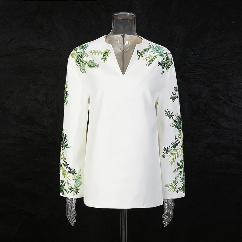 National Style Retro Printed Suit Women's Letter Collar Loose Long-sleeved Top + Mid-waist Slimming Micro-pants