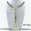 18K Gold Cross Prayer Beads Necklace for Women - Stainless Steel, 8mm, Trendy European-American Style