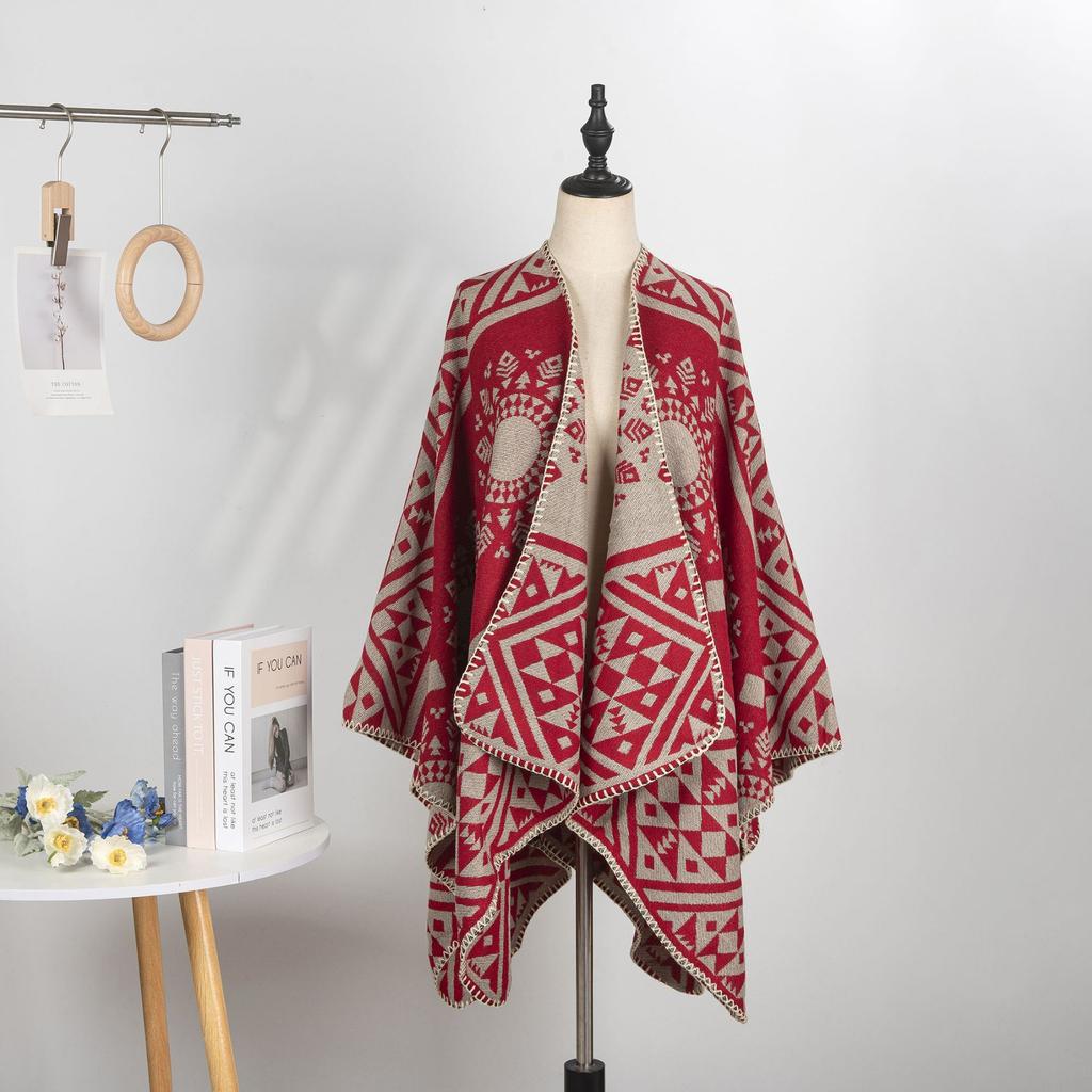 Year Geometric Shawl Niche Outer Shawl Women'S Summer High Sense Dark Double-Sided Warm Scarf