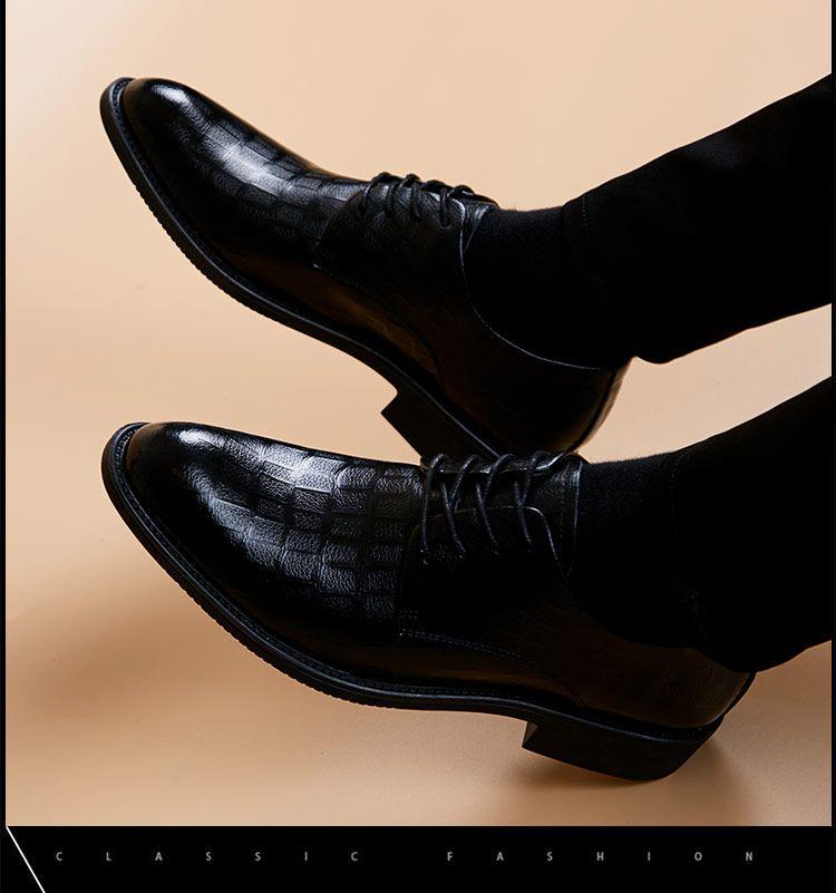 Men's Genuine Leather Business Formal Height-Increasing Shoes - Soft Sole, Plus Velvet, British Style for Autumn and Winter.