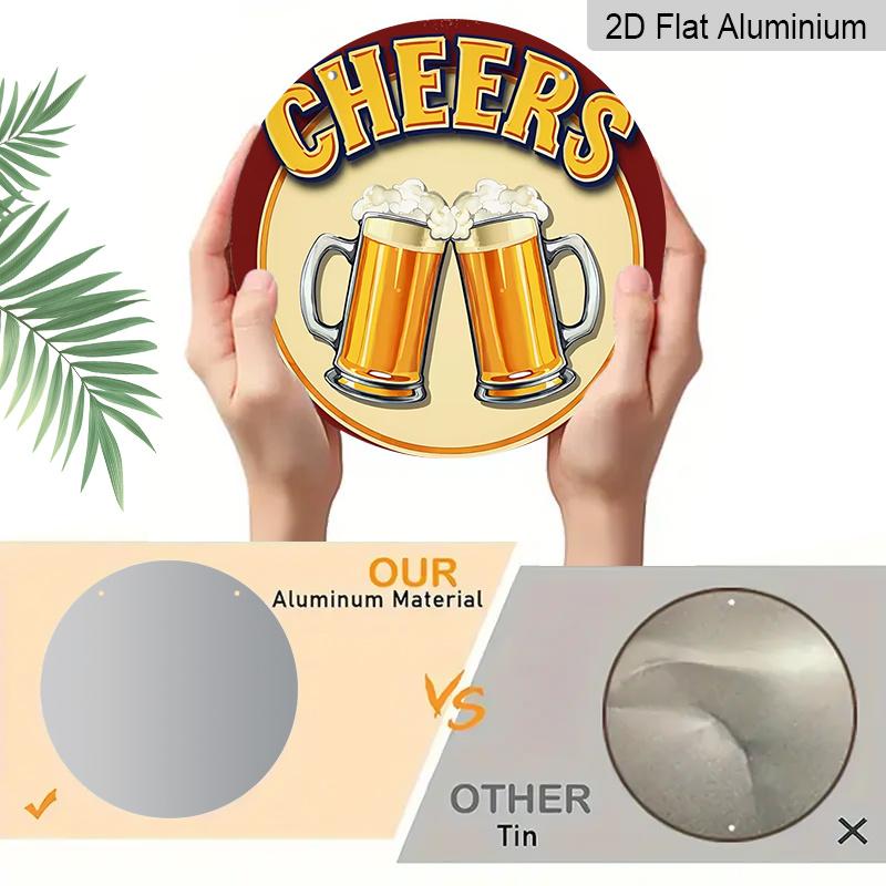 2D Flat Aluminum 7.87 Inch X 7.87 Inch Beer Glass Style Wall Decoration, Vintage Style. Suitable for Bars, Living Rooms, Kitchens, Cafes, Porches