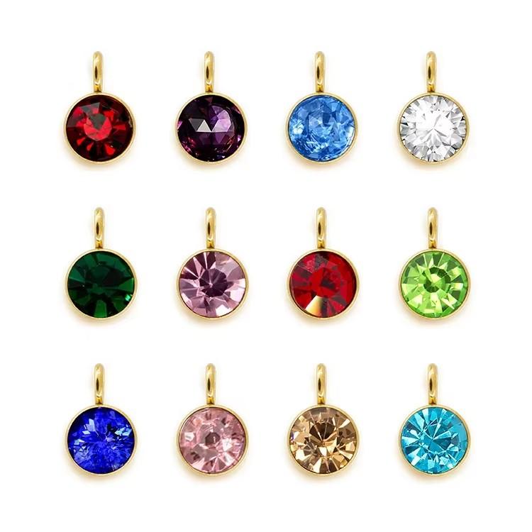 144Pcs/Lot Birthstone Necklace Pendant Jewelry Making Rhinestone Stainless Steel Charms For Women Earrings DIY Accessories Gift