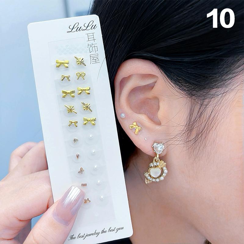 Fashion Bowknot Colorful Rhinestone Pearls Ear Point Stickers Ear Pressure Stick Acupuncture Auricular Ear Stickers Massage