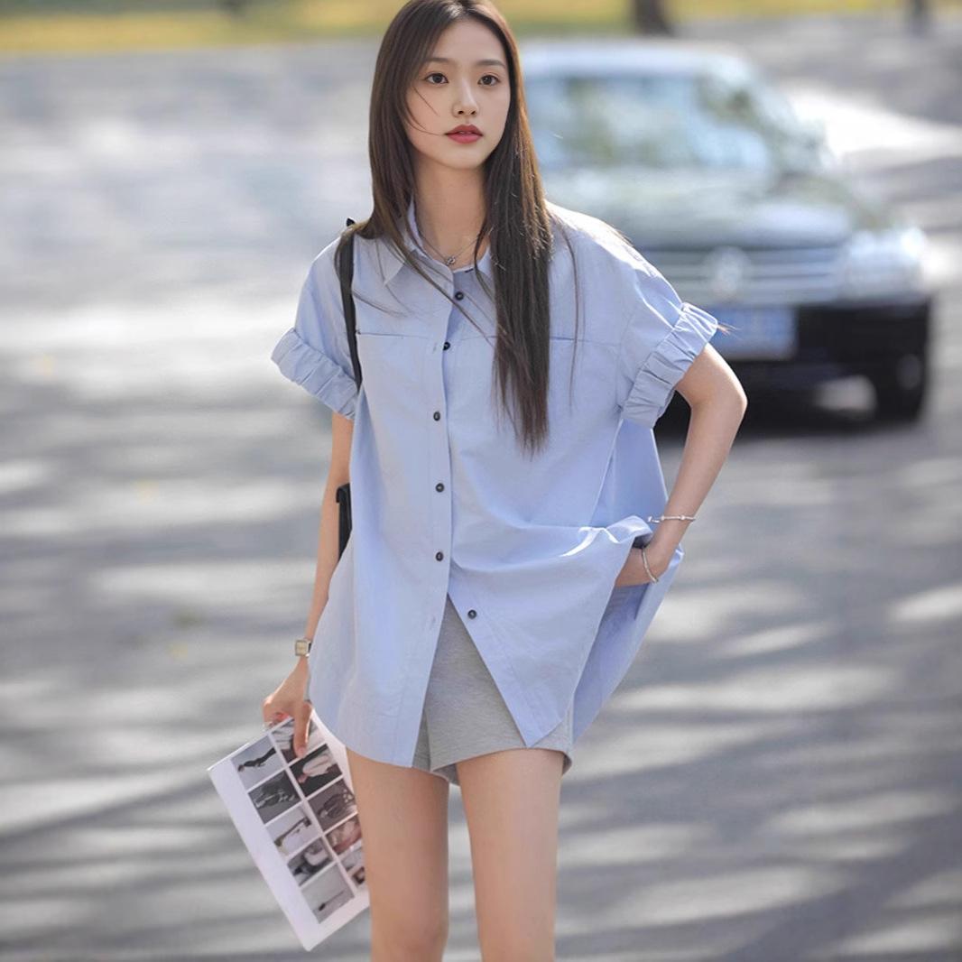 

Женский летний топ с коротким рукавом, новый стиль, дизайн ниши, средней длины, из чистого хлопка 2XL синий