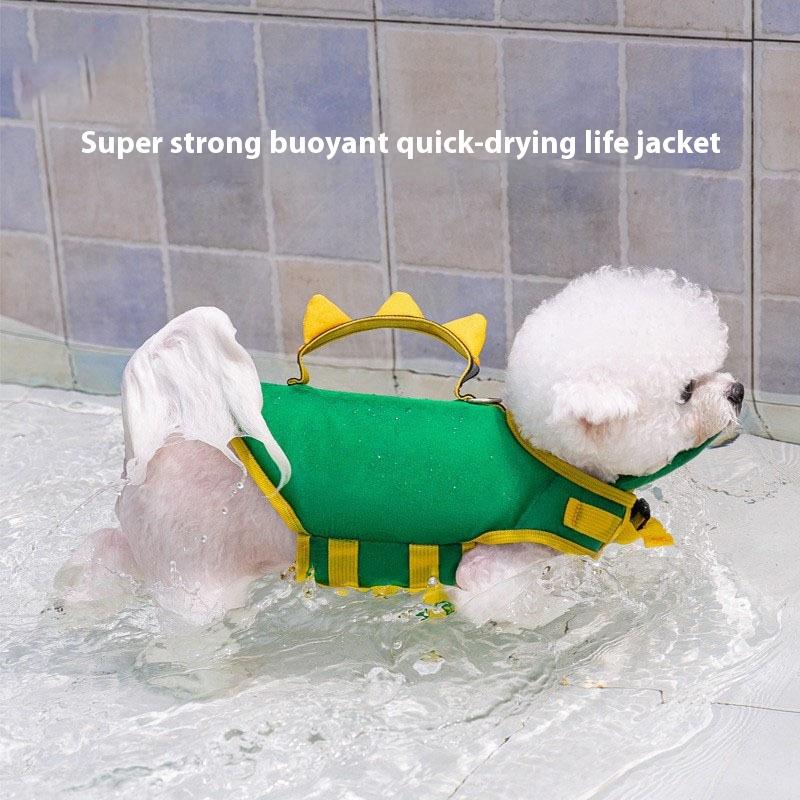 Cute Dinosaur Print Dog Life Jacket Summer Swimwear Buoyancy Vest for Small to Medium Dogs Water Play Floatation Suit Pet Clothe