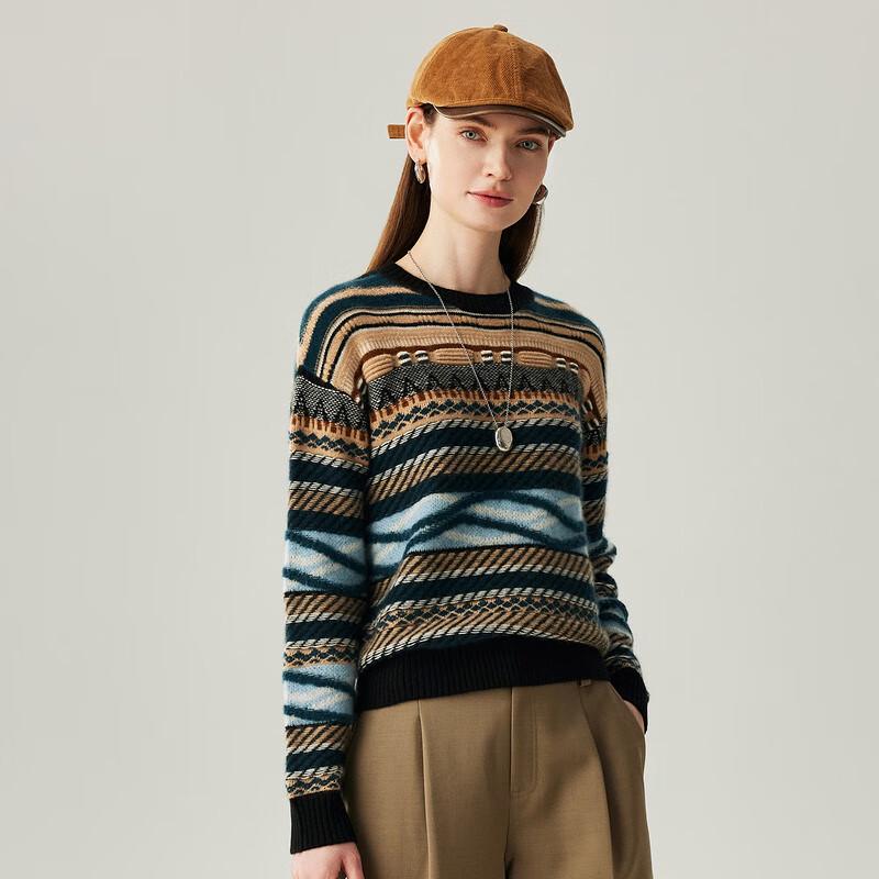Zhaojun Women's Thick Fair Isle Jacquard Cashmere Sweater