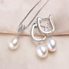 YWYC Horseshoe 8-9mm Rice Freshwater Pearl Earrings&Necklaces Jewelry Set for Women 925 Silver 45cm Pendant Necklace
