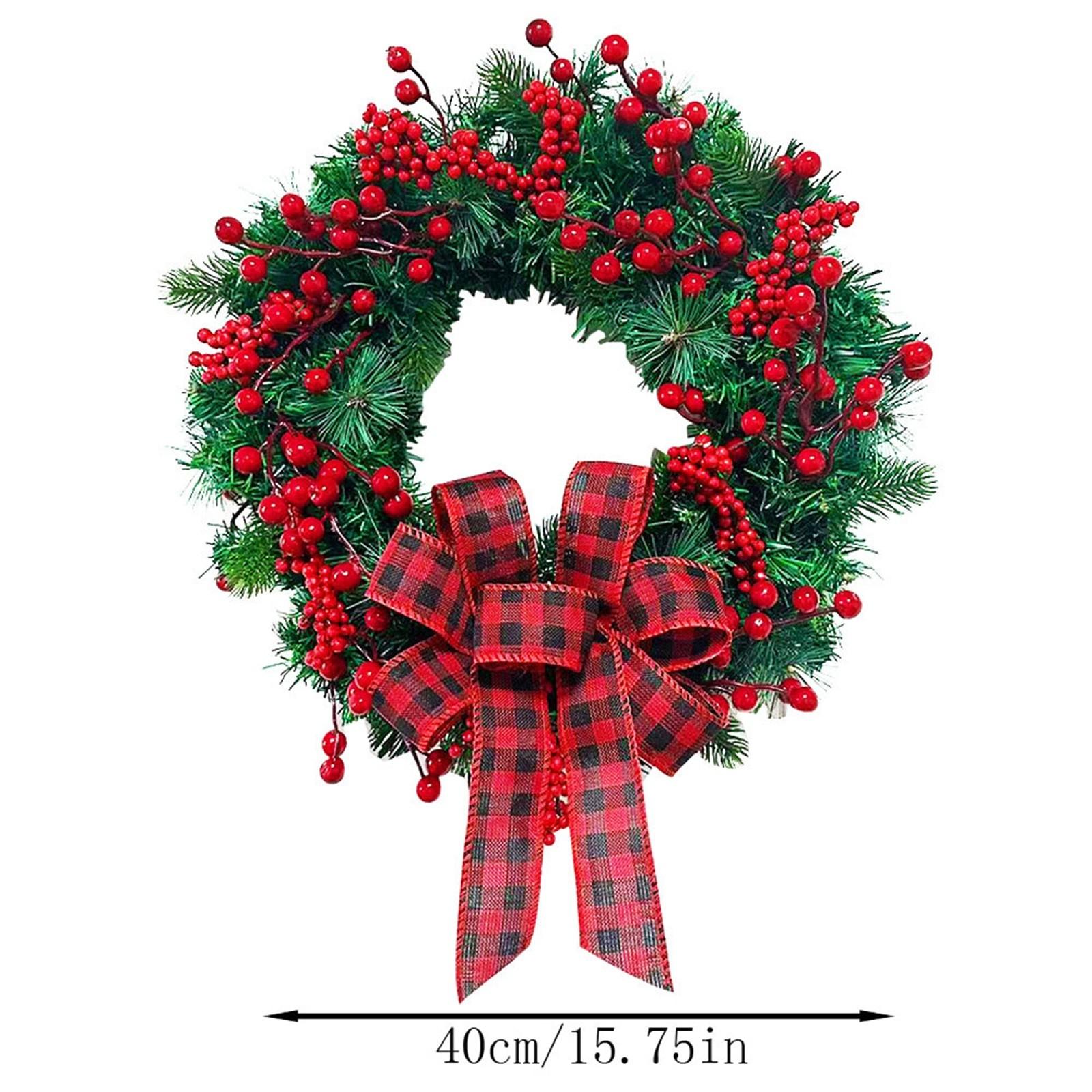 

Christmas Artificial Red Berry Wreath Red Bow Door Hanging Wreath For Front Door Indoor Outdoor Xmas Decoration New Year s Decor 40cm червоний