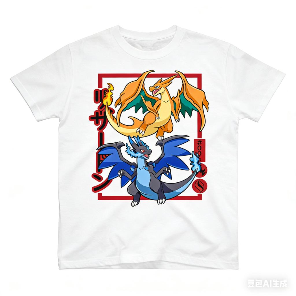 Charizard Evolution Aufdruck Reines Baumwoll-T-Shirt Herren und Damen Frühling/Sommer Neue Kollektion Mode Kurzarmshirt