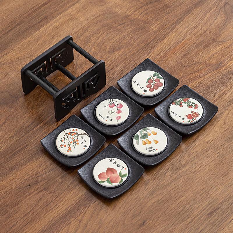 Zhinianhua Absorbent Cork Coasters, 6-Pack with Storage Rack