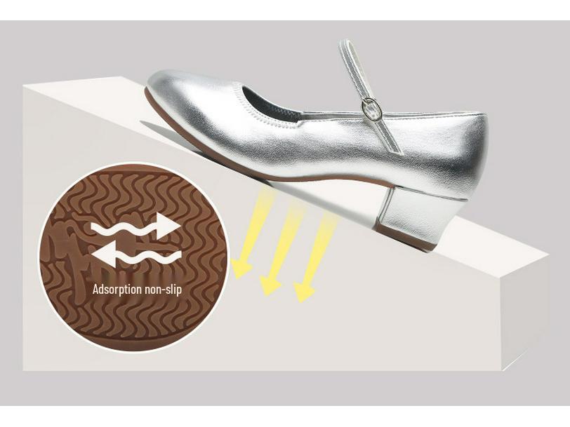 Damen Silber Weiches Leder Mittelhoher Absatz Gesellschaftstanzschuhe