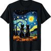Schwarze Katzen Liebhaber Sternennacht Vincent van Gogh T-Shirt