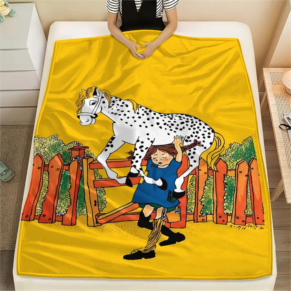 

1PC Pippi Longstocking Print Flannel Blanket, High quality All Seasons, Home Decor, Warmth and Comfort, Perfect for Christmas Gifts 150cm x 200cm