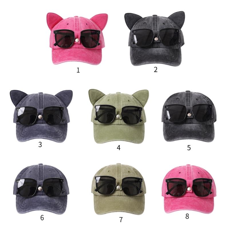 Cat Ear Baseball Cap with Sunglasses Decor Adult Adjustable Cap for Summer Outdoor Cycling Hiking Hat for Teens Men