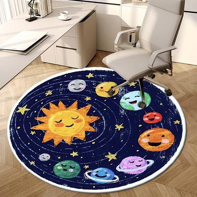1pc Solar System Planets Cartoon Round Carpet, Made of Polyester,Office Chairs, Living Rooms, Or Bedrooms, a Cool Rug for The Living Room.ydt26072