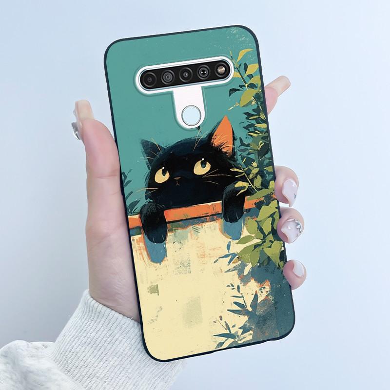 Cute Case For LG Q61 Capa For LG K61 Coque For LG Q70 Fundas Printing Shell Protective Cover Soft Silicone Cartoon Black Casing