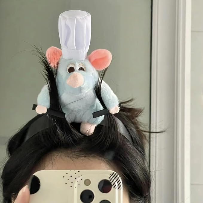 [Raineed] Women's Ratatouille Mouse Headband, Stylish Mouse Hair Ornament, Plush Headband, Cosplay Accessory, Cute Anime Style, Perfect for Parties,