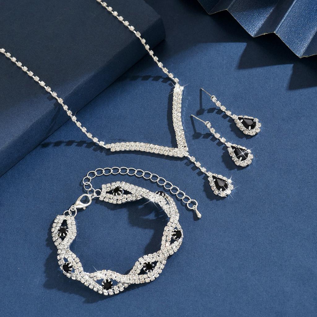 4PC Women's Fashion Water Drop Necklace Earrings Bracelet Zircon Set Suitable for Wedding, Party, Festival Gifts