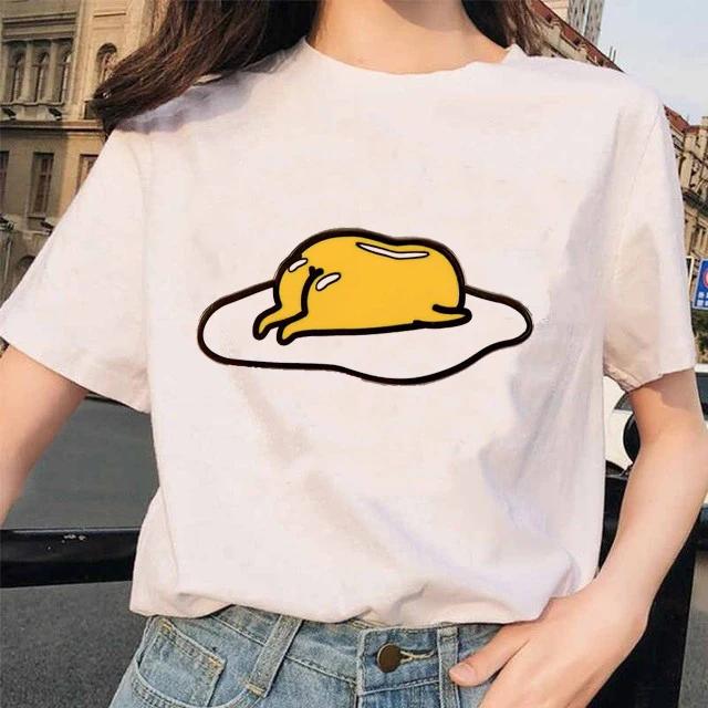 Harajuku Faules Ei Druck Damen T-Shirt Gudetama T-Shirts Kurzarmshirt Kawaii T-Shirts Gothic Weibliche Ästhetik T-Shirt Oberteile