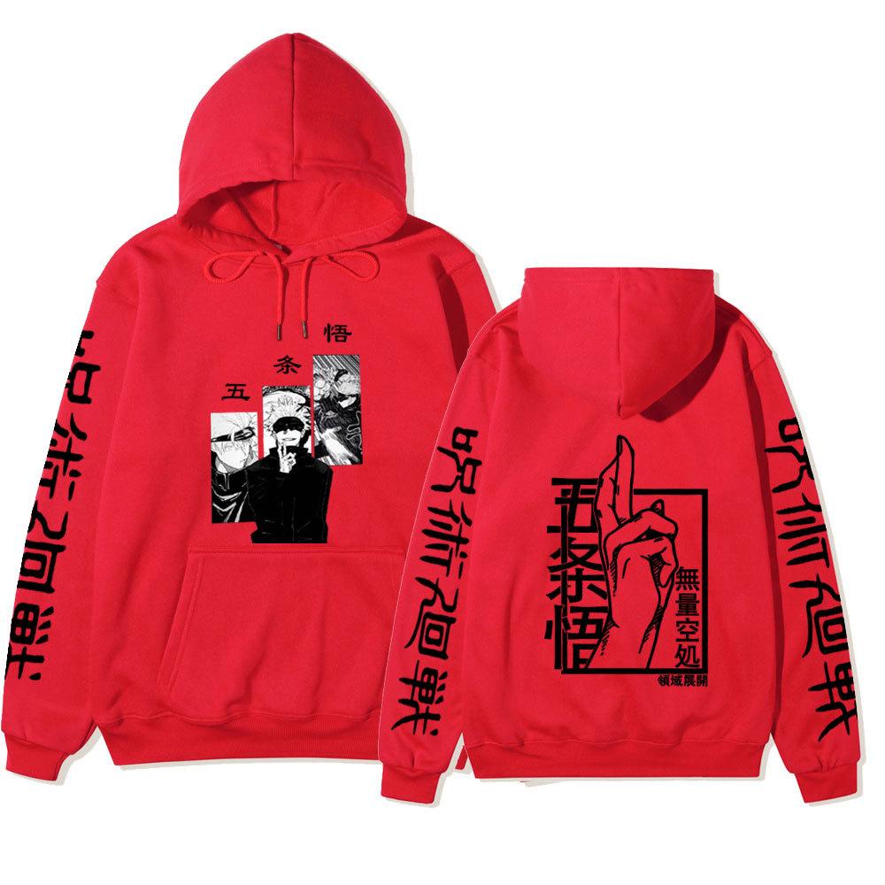 Jujutsu Kaisen Gojo Satoru Double-Sided Hoodie Anime Sleeve Print Long Sleeve Casual Manga Graphic Hooded Pullover Sweatshirt