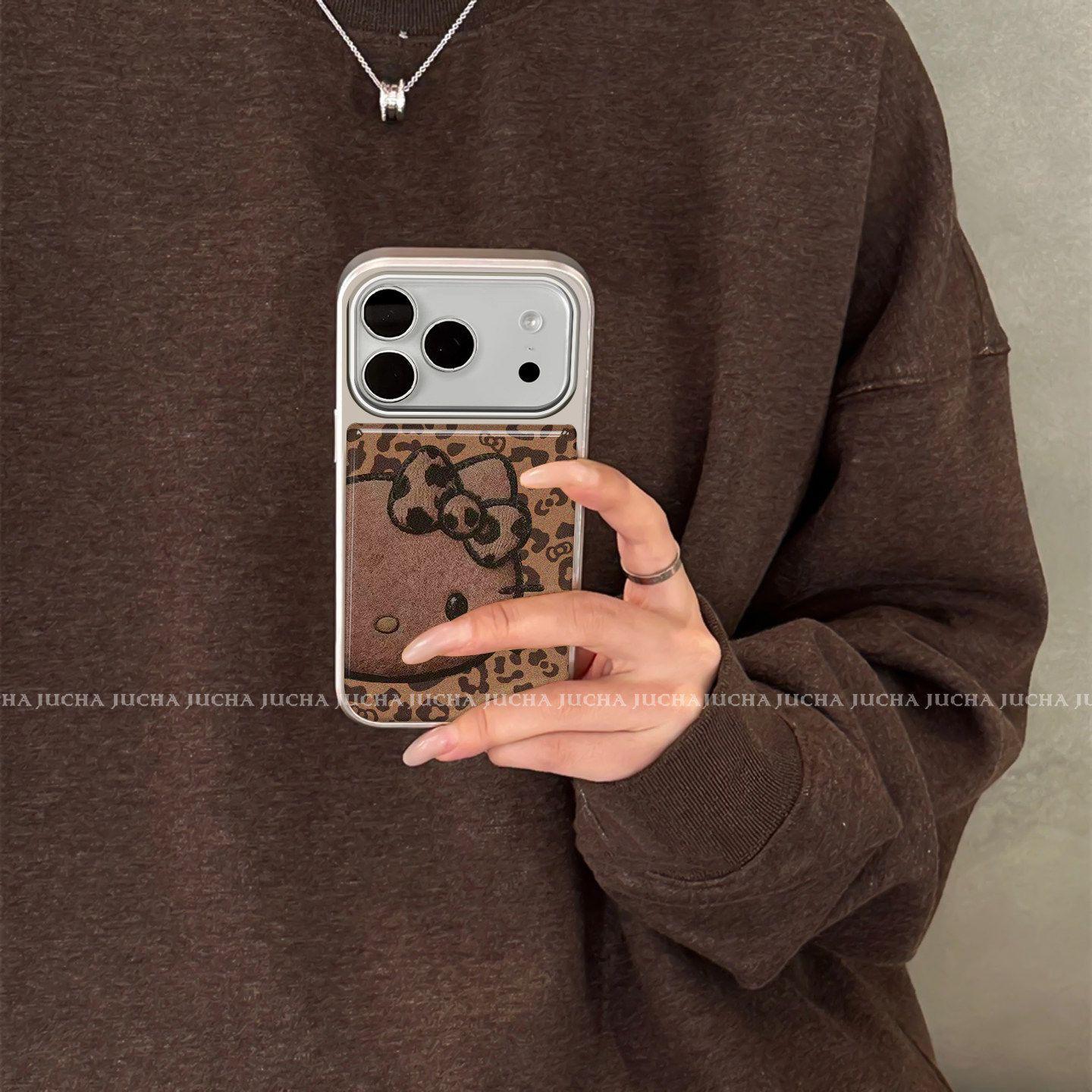 Stylish Leopard Print KT Cat Phone Case for iPhone 17/16 Pro 12 Pro