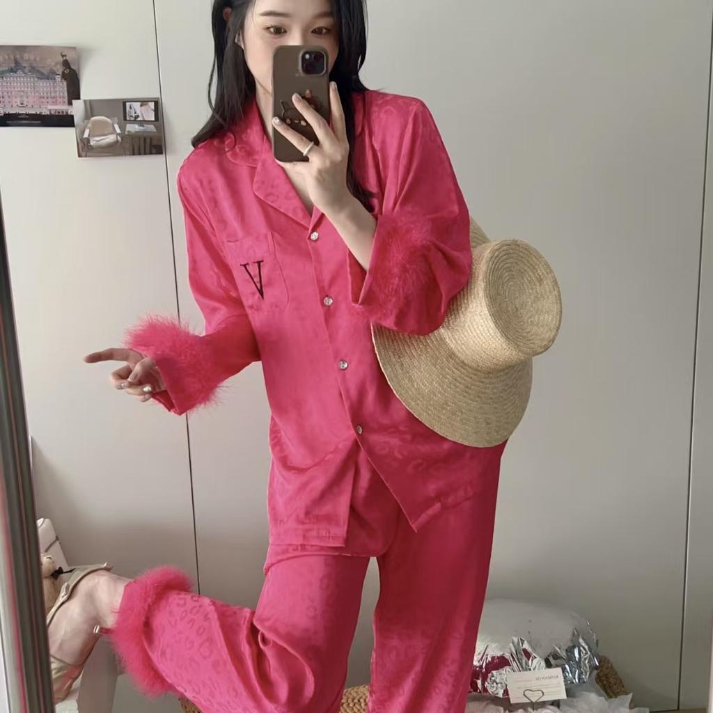 Pyjamas Damen Frühling Neu Eis Seide Neu High-End Langarm Luxus Feder Seide Frühling Loungewear Abdeckung