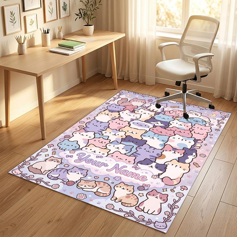 Covor din catifea de cristal cu tematică de pisici, personalizat cu nume text, covoraș moale pentru podea, decor pentru casă