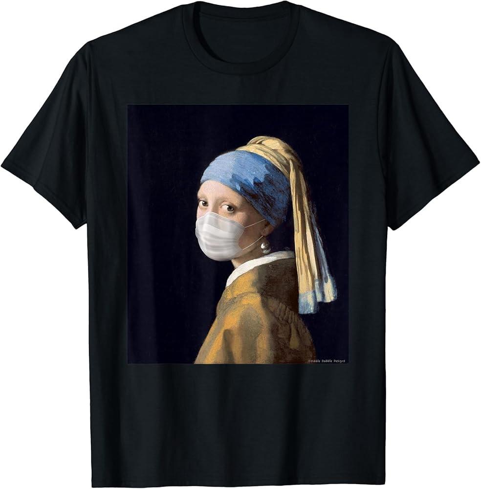 

Famous Painting Girl with a Pearl Earring Wearing Mask TShirt Unisex T-Shirt XL