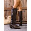 Winter 2025 Fleece Belt Buckle Rivet Mid-heel Knight Boots Plus Size Thick Heel Western Boots Women