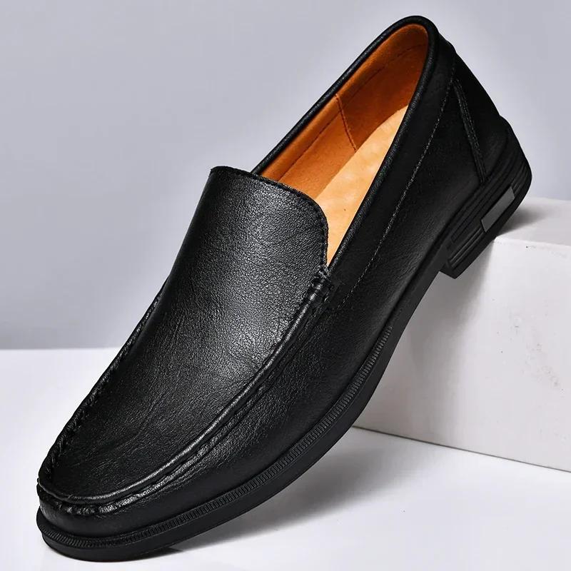 Genuine Leather Men Footwear Slip On Office Man Formal Shoes Wedding Party Men Dress Shoes Breath Driving Lazy Loafers Moccasins