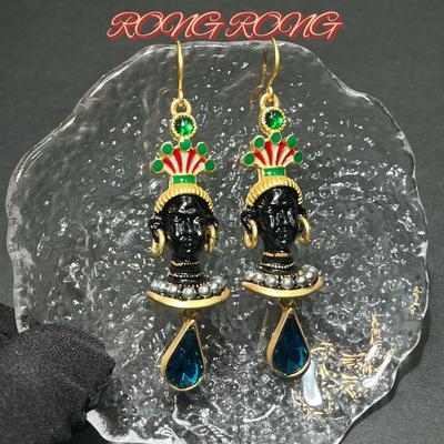 Medieval Vintage European and American Returned, Unique Black Moorish Ancient Egyptian Portrait Earrings, Court Western Antique Earrings