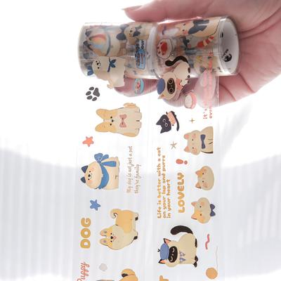 2 Roll Simple Hand Drawn PET Kawill Cat And Dog Diary Series Single Roll Tape DIY Greeting Card Cup Photo Frame Decoration Gift
