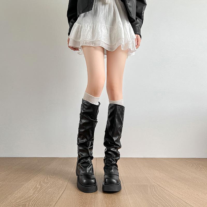 Maillard Black Boots Women's 2025 New Autumn and Winter Platform British Style Retro Boots Knight Pile Boots