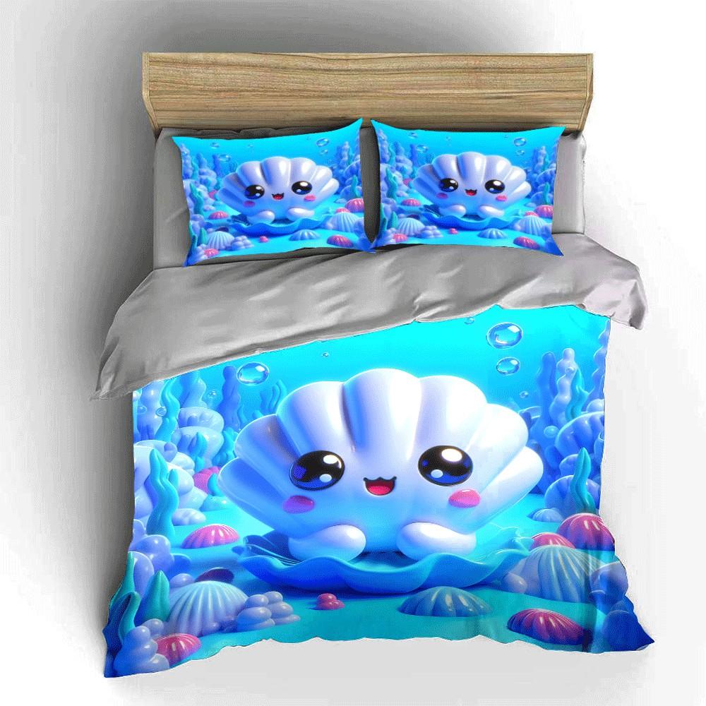 Adorable Ocean-Themed Decorative Set Exquisite Three-Piece Bedding Set Gift For Kids And Adults EU Twin 135X200cm&set