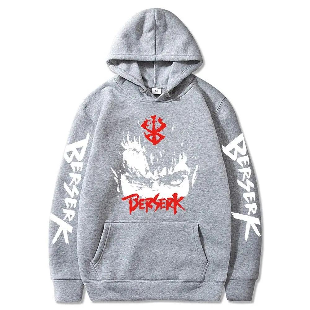 Japan Anime Berserk Guts Hoodies Fashion Black And White Manga Streetwear Winter Oversized Women Long Sleeve Sweatshirt