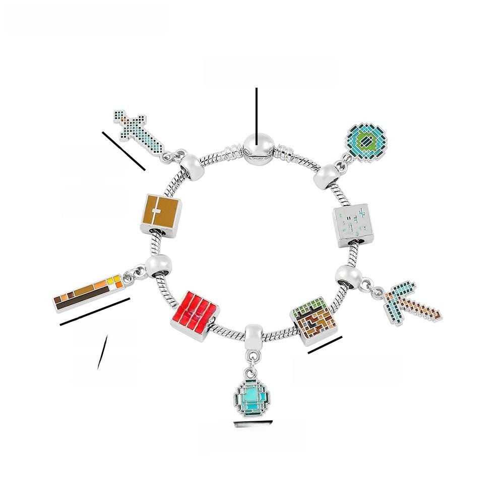 Minecraft Diy Bead Bracelet Kit With Zinc Alloy Charms For Teens And Adults