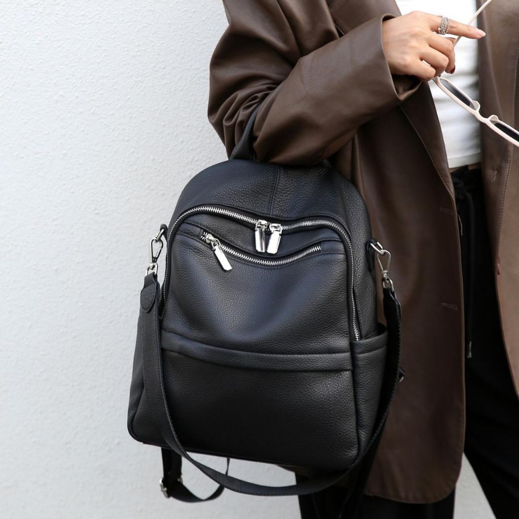 תרמיל גב מעור פרה, תיק בית ספר, קיבולת גדולה, תיק לאמא רב-כיסים, תיק נסיעות מעור רך.