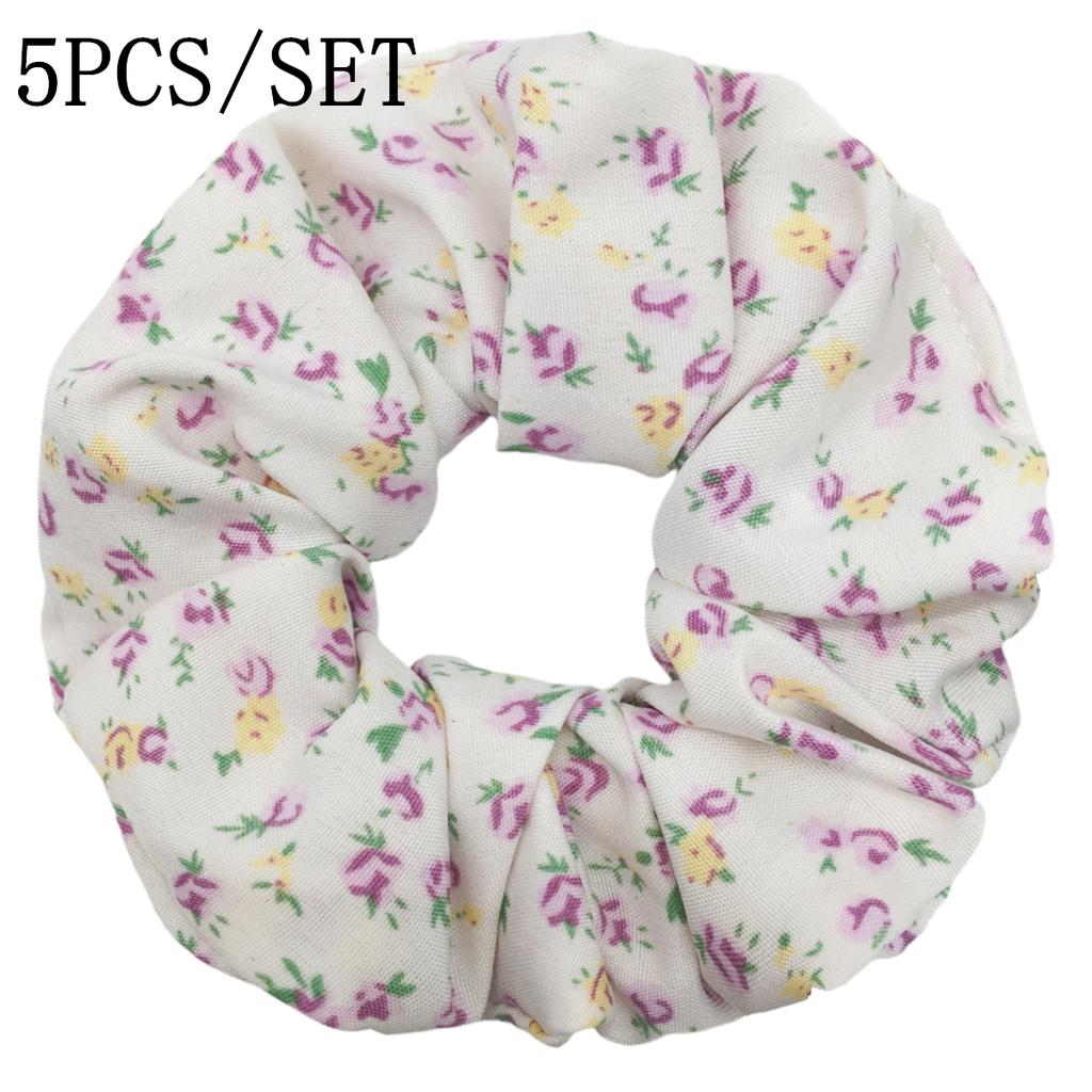 5pcs/set Sweet Cute Print Flower Scrunchies For Women Stretch Hair Accessories Elastic Rubber Band Rope Headwear Ditsy Floral