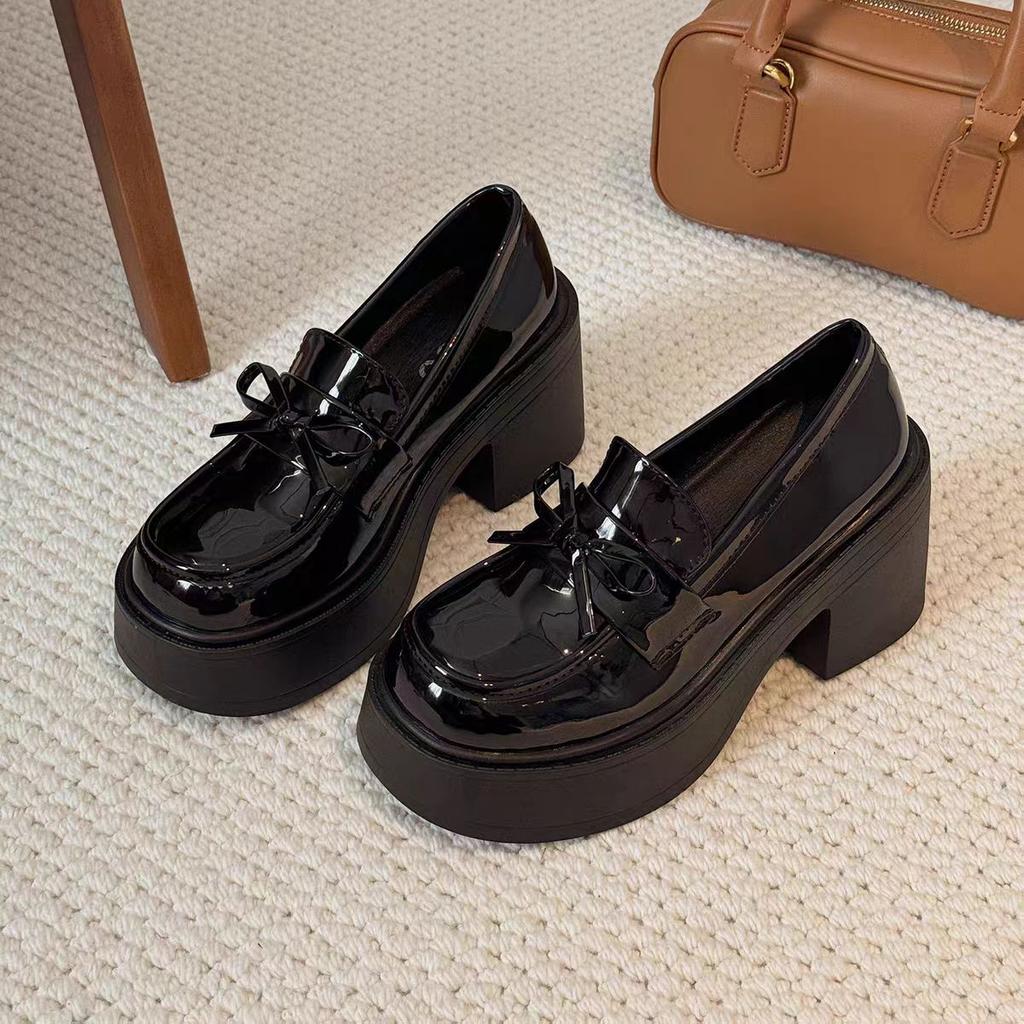 British Style Thick Sole Leather Shoes for Women Spring Autumn  New Versatile Height Increasing Loafers Slip-On Casual Shoes