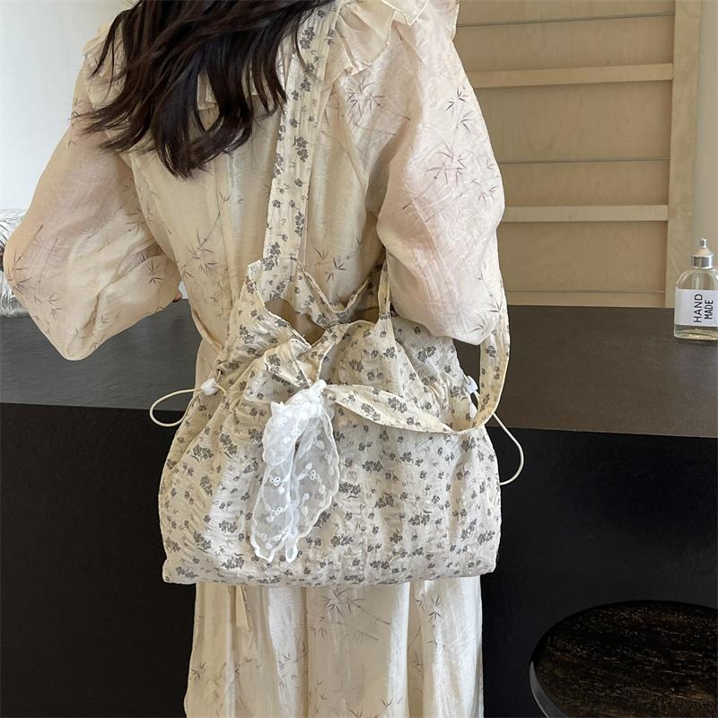 

Жіноча сумочка з квітковим принтом, велика місткість, проста сумка на шнурках, літня повсякденна сумка, сумка для дівчаток на відкритому повітрі білий