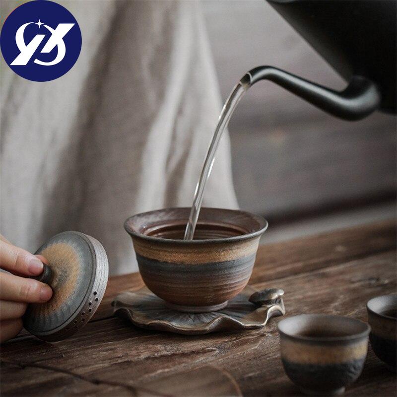 Ceramic Handmade Tea Bowl with Cover Office Teapot Jingdezhen Teacup Pottery Gaiwan Tea Set Drinkware 170ml