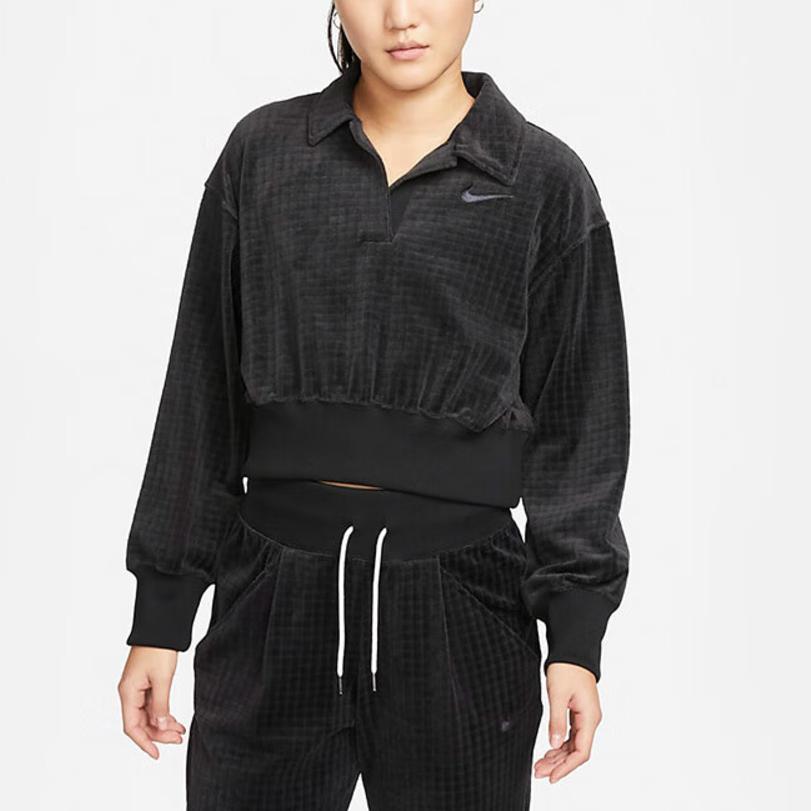 Nike Sportswear Logo Cropped Pullover Sweatshirt Women Tops Black DV7815-010