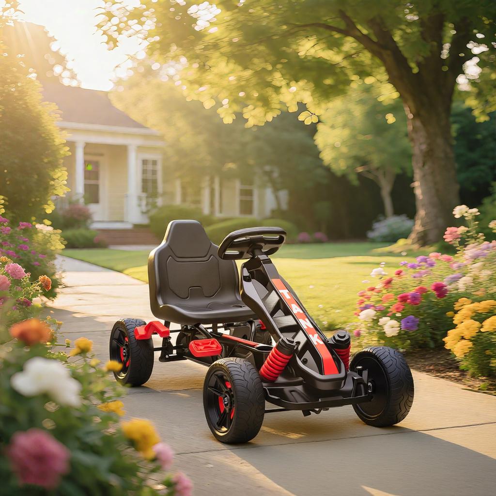Pedal Go Kart for Kids Aged 3-6 Years, with Freewheel System, Brake, EVA Anti-Slip Wheels, Red