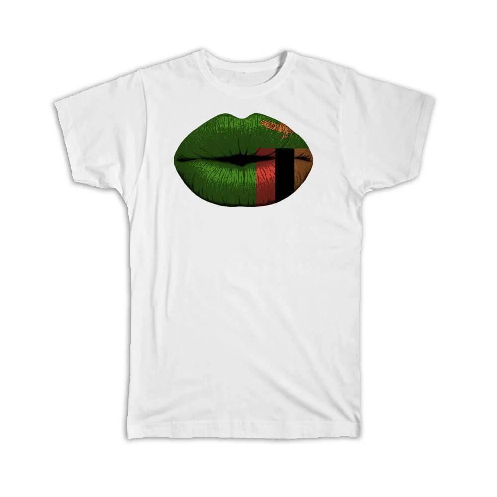 

Gift T-Shirt : Lips Zambian Flag Zambia Expat Country For Her Woman Feminine XL