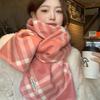 Korean Retro Pink Plaid Scarf for Women - Warm Autumn/Winter Neck Protection Shawl