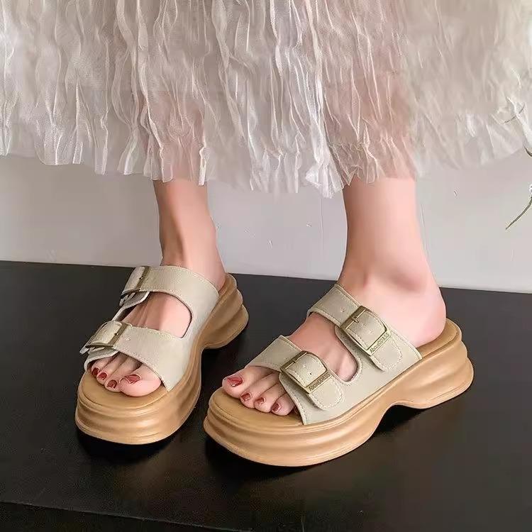 Thick bottom heightening beach Boken slippers women's 2025 summer new retro versatile casual soft bottom one-word cool slippers